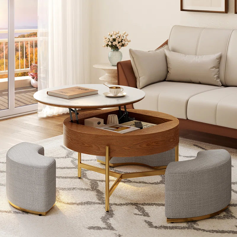 Alluxe® Lift-Top Coffee Table With 3 Ottomans