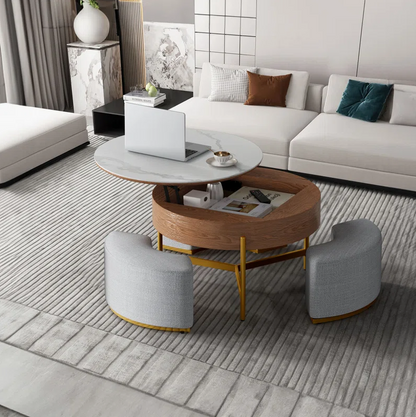 Alluxe® Lift-Top Coffee Table With 3 Ottomans