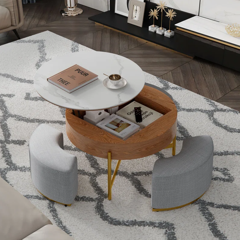 Alluxe® Lift-Top Coffee Table With 3 Ottomans